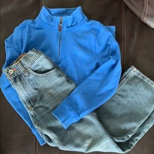 Nice Blue 1/4 zip long sleeve with Wrangler Jeans